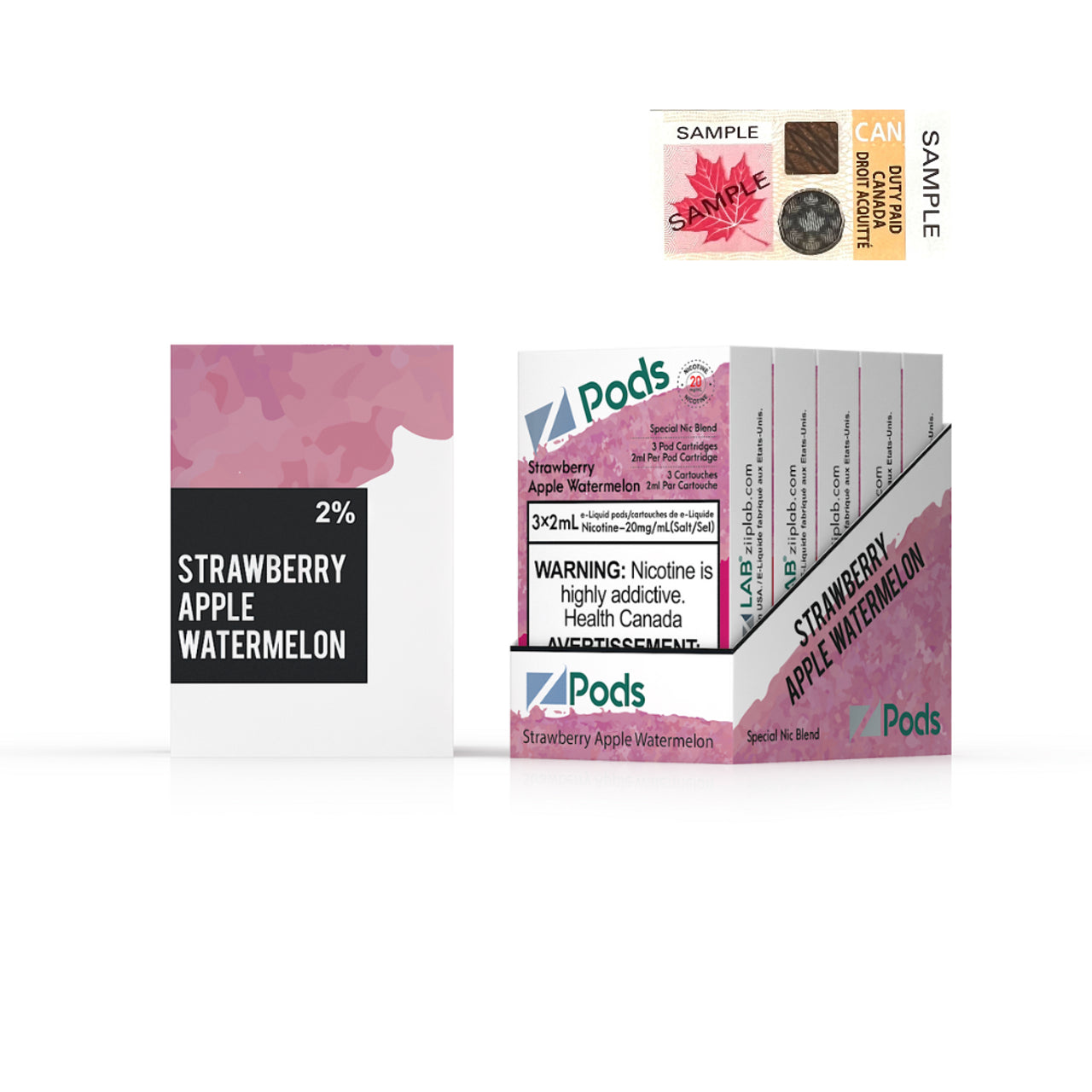 Z pods STLTH Compatible - Strawberry Apple Watermelon - Supreme Nic Blend 20MG with 50MG Throat Hit
