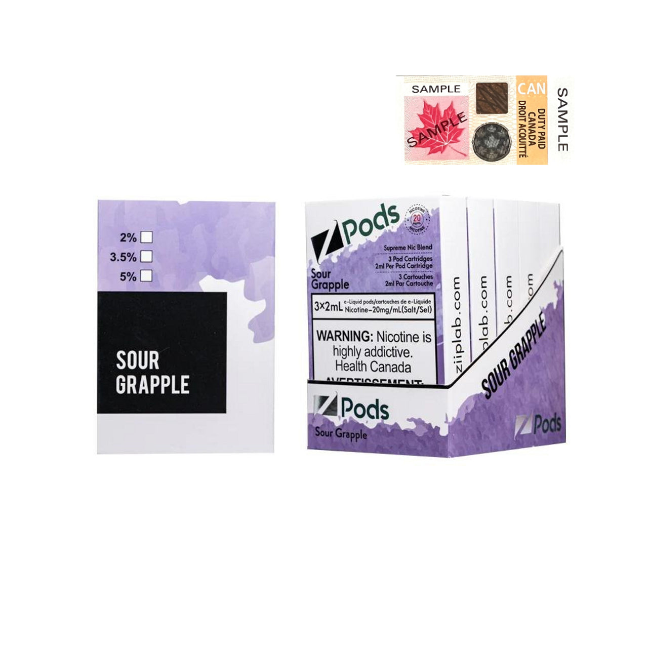 Z pods STLTH Compatible - Sour Grapple - Supreme Nic Blend 20MG with 50MG Throat Hit