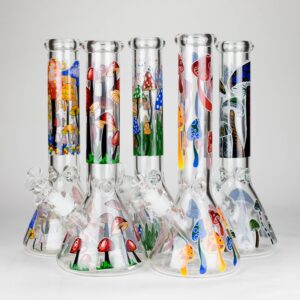 14" 7 mm Glass Bong With Magic Mushroom Design - Glass Bong