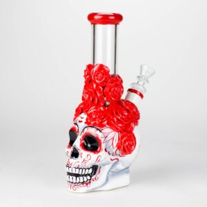 9" Rose Sugar Skull-Themed Glass Bong