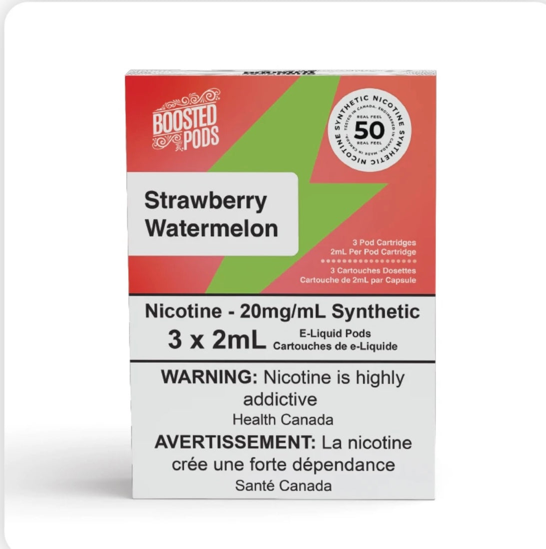 Boosted pods STLTH Compatible - Strawberry Watermelon- 50MG HIT - Synthetic Nicotine
