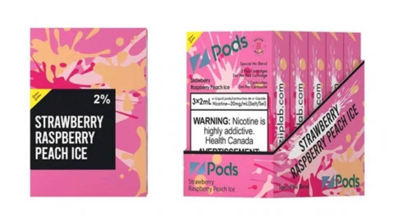 Zpods Stlth Compatible Strawberry Raspberry Peach Ice - Supreme Nic Bend 20MG with 50MG Throat Hit