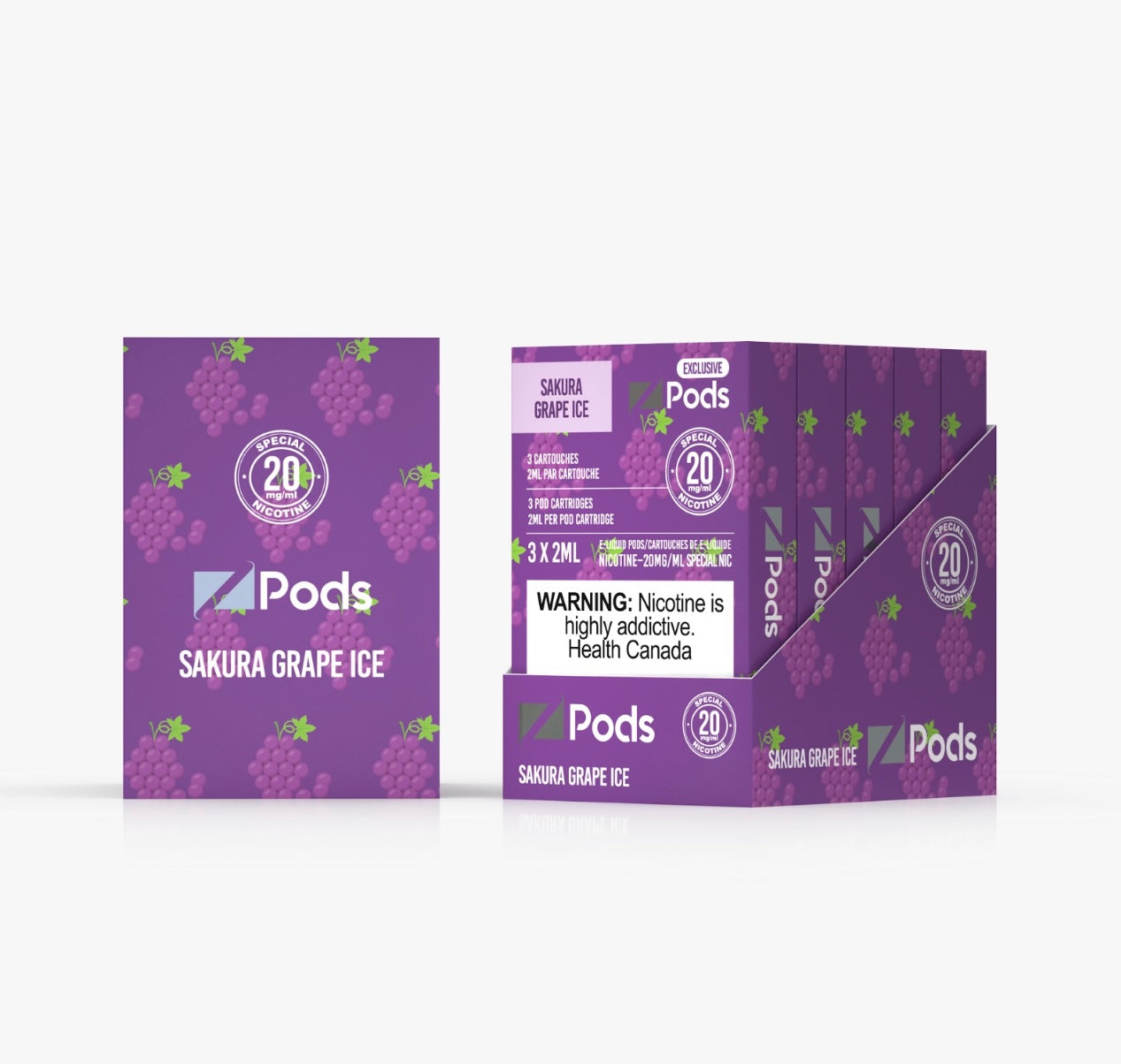 Z pods Stlth Compatible - Sakura Grape Ice - Supreme Nic Blend - 20MG with 50 MG Throat Hit