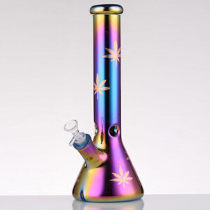 14" Leaf 7mm Glass Bong – Rainbow Oil Slick
