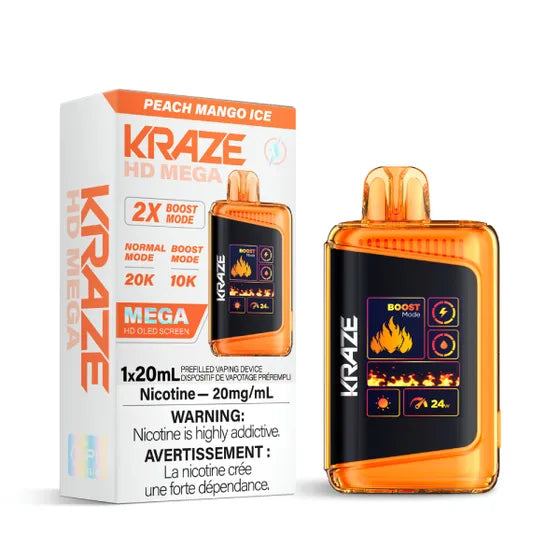 Kraze HD Mega Disposable Vape - 20K Puffs - Peach Mango Ice