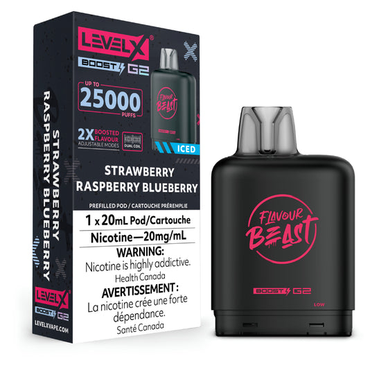 Flavour Beast Level X Vape Pod - 25K - Strawberry Raspberry Blueberry Ice