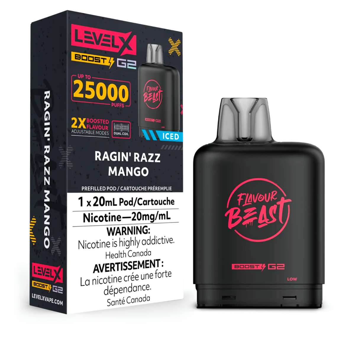 Flavour Beast Level X Vape Pod - 25K - Ragin' Razz Mango Iced