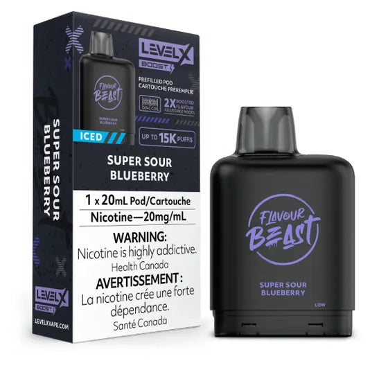 Level X Flavour Beast BOOST Pod 20mL - Super Sour Blueberry Iced - 25K Puffs
