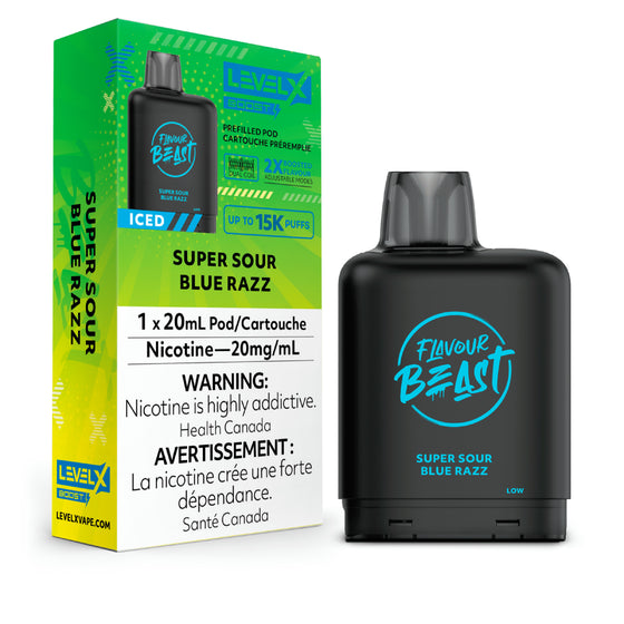 Level X Flavour Beast BOOST Pod 20mL - Super Sour Blue Razz Iced - 25K Puffs